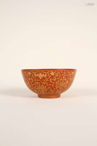 A Chinese 19th-century red glaze gold bowl