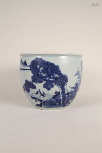 A small scroll jar of Chinese 17th-18th century blue and whi...