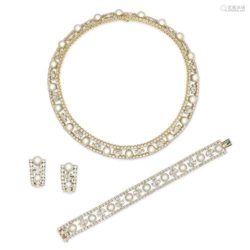 BOUCHERON SUITE OF DIAMOND AND CULTURED PEARL JEWELLERY2000s