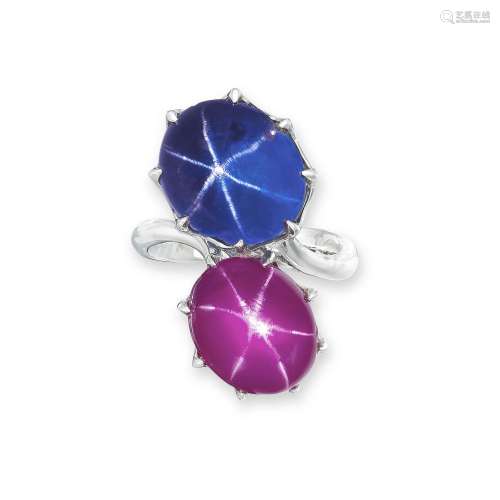 STAR SAPPHIRE AND STAR RUBY RING