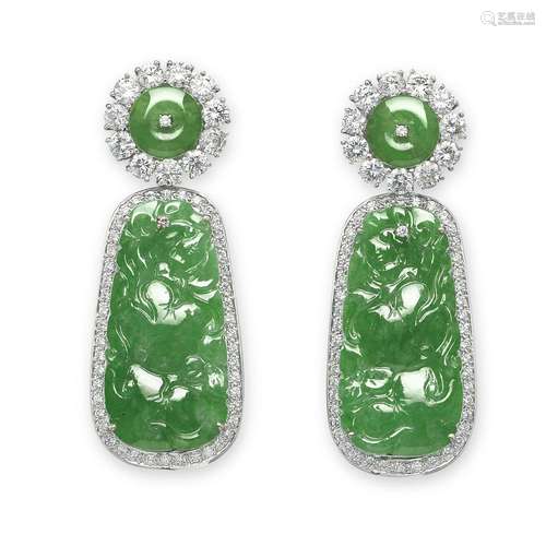 NO RESERVE - JADEITE AND DIAMOND EARRINGS