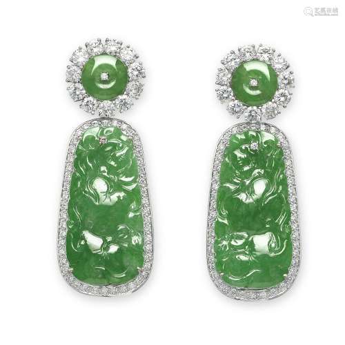 NO RESERVE - JADEITE AND DIAMOND EARRINGS