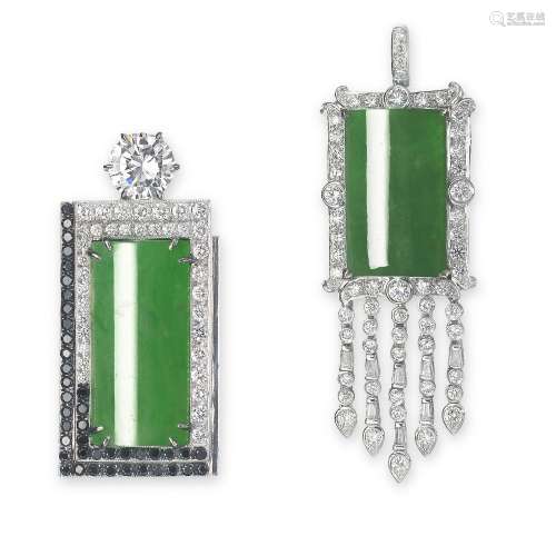 JADEITE AND DIAMOND PENDANT AND PENDANT/BROOCH