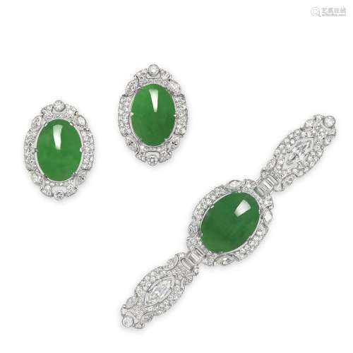 SET OF JADEITE AND DIAMOND JEWELLERY