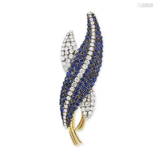 VAN CLEEF & ARPELS SAPPHIRE AND DIAMOND BROOCH