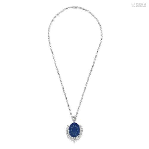 SAPPHIRE AND DIAMOND PENDENT NECKLACE