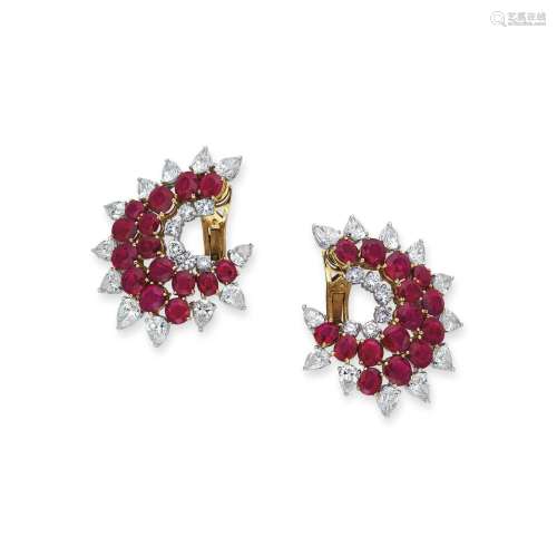 NO RESERVE - RUBY AND DIAMOND EAR CLIPS