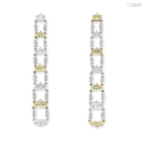 NO RESERVE - COLOURED DIAMOND AND DIAMOND EARRINGS