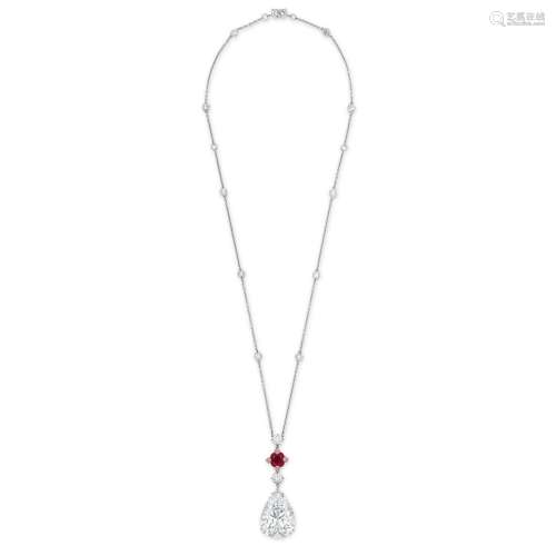 STUNNING DIAMOND, RUBY AND COLOURED DIAMOND PENDENT NECKLACE