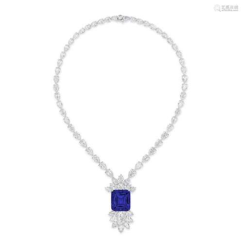 STUNNING SAPPHIRE AND DIAMOND PENDENT NECKLACE, BY RONALD AB...