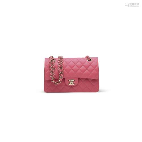 A PINK QUILTED LAMBSKIN LEATHER CLASSIC DOUBLE FLAP BAG WITH...