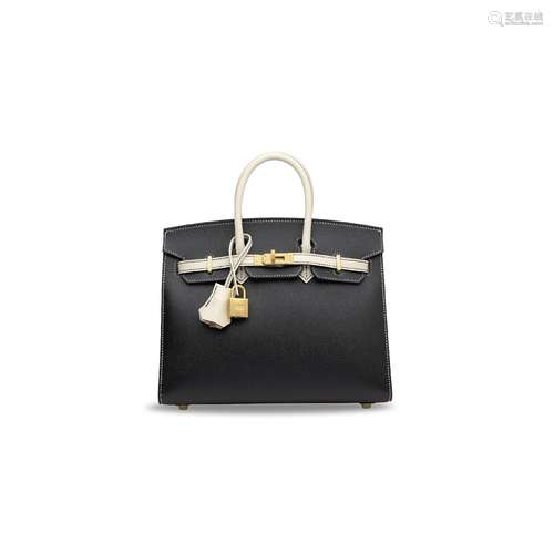 A CUSTOM BLACK & NATA EPSOM LEATHER SELLIER BIRKIN 25 WI...