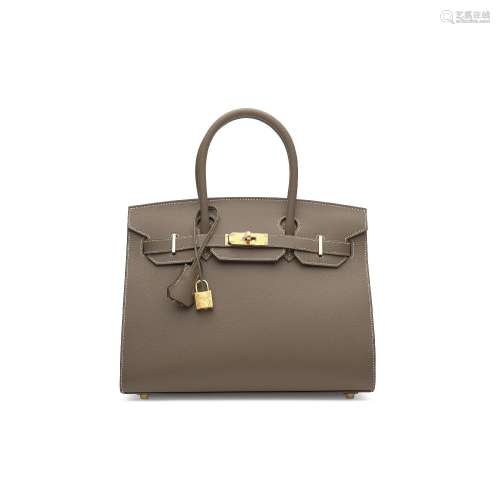 AN ÉTOUPE EPSOM LEATHER SELLIER BIRKIN 30 WITH GOLD HARDWARE...