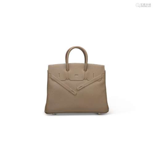 A LIMITED EDITION ÉTOUPE SWIFT LEATHER SHADOW BIRKIN 25 WITH...