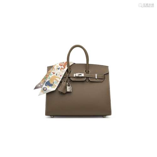 A SET OF TWO: AN ÉTOUPE EPSOM LEATHER BIRKIN 25 WITH PALLADI...