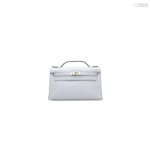 A BLEU BRUME SWIFT LEATHER KELLY POCHETTE WITH PALLADIUM HAR...