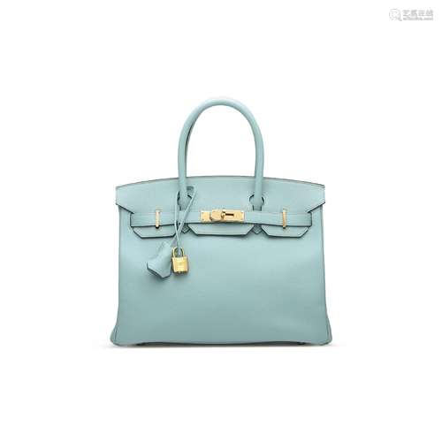 A BLEU ATOLL EPSOM LEATHER BIRKIN 30 WITH GOLD HARDWAREHERMÈ...