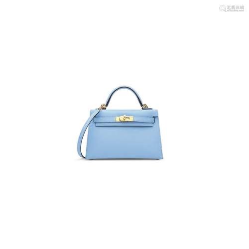 A BLEU CÉLESTE EPSOM LEATHER MINI KELLY 20 II WITH GOLD HARD...