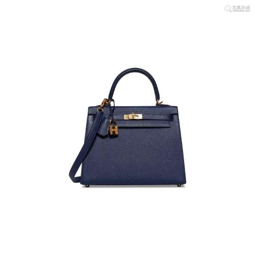 A BLEU SAPHIR EPSOM LEATHER SELLIER KELLY 25 WITH GOLD HARDW...