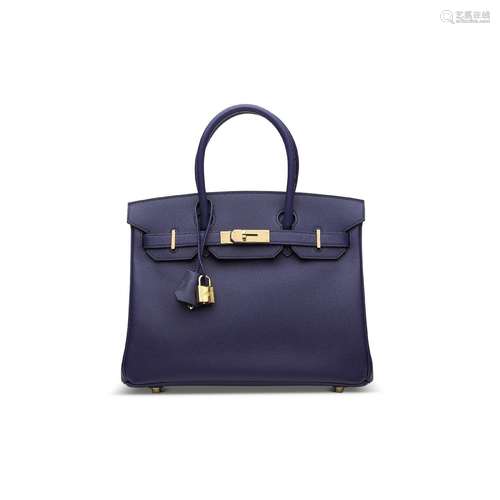 A BLEU SAPHIR EPSOM LEATHER BIRKIN 30 WITH GOLD HARDWAREHERM...