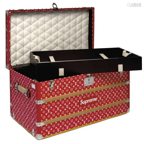 A LIMITED EDITION RED & WHITE MONOGRAM MALLE COURRIER 90...