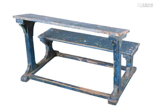 A BLUE-PAINTED CHILDS WRITING DESK
