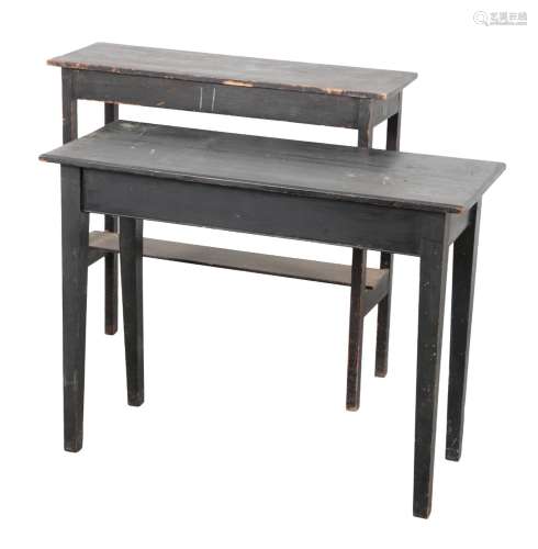 TWO BLACK-PAINTED SIDE TABLES