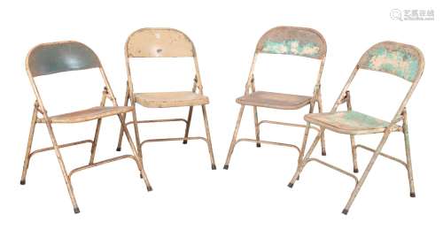 A MATCHED SET OF FOUR PAINTED METAL FOLDING CHAIRS