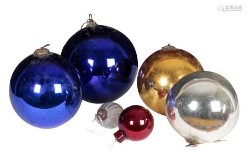 A GROUP OF SIX WITCHES BALLS AND BAUBLES