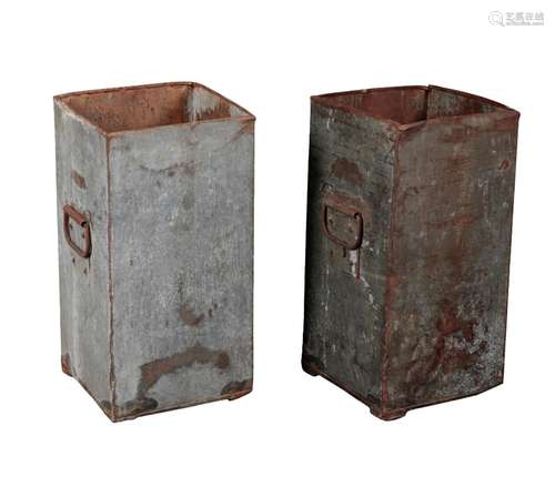 A PAIR OF GALVANISED METAL WASTEPAPER BINS