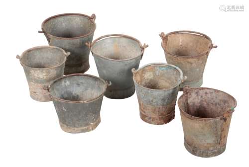 A GROUP OF SEVEN GALVANISED METAL BUCKETS