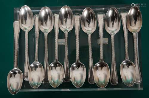 A VICTORIAN SILVER OLD ENGLISH BEAD CUTLERY SERVICE BY CHAWN...