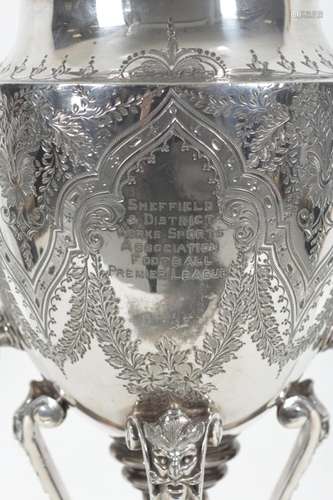 A LARGE AND IMPRESSIVE SILVER PLATED TROPHY