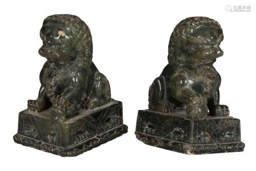 A MATCHED PAIR OF JADEITE FOO-LIONS,
