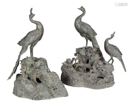 A JAPANESE BRONZE MODEL OF A PEACOCK
