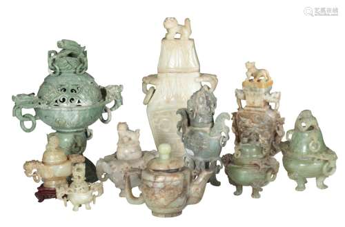 A COLLECTION OF CHINESE JADEITE CENSER AND COVERS
