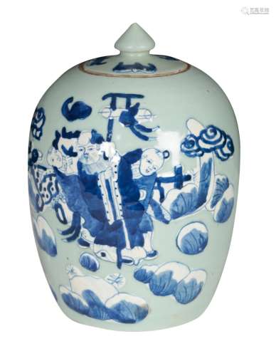 A CHINESE CELADON GLAZE VASE AND COVER