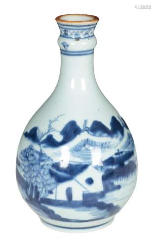 A PROVINCIAL CHINESE BLUE AND WHITE GARLIC MOUTH BOTTLE VASE