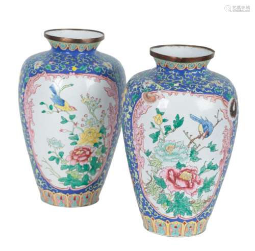 A PAIR OF CHINESE ENAMEL VASES