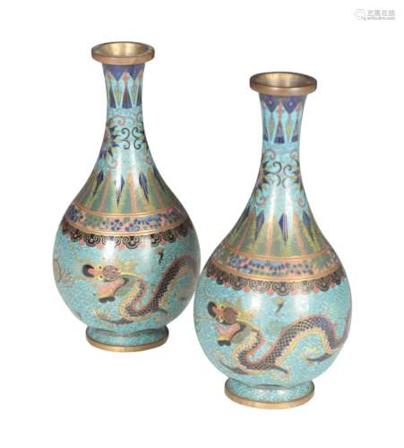 A PAIR OF CHINESE CLOISONNE BOTTLE VASES
