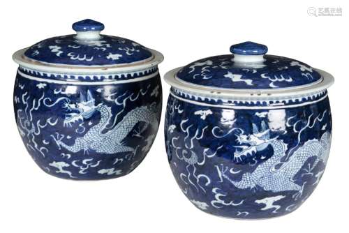 A PAIR OF CHINESE BLUE AND WHITE GINGER JARS