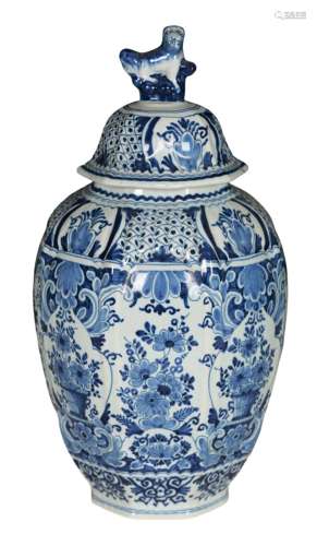 A DELFT VASE AND COVER