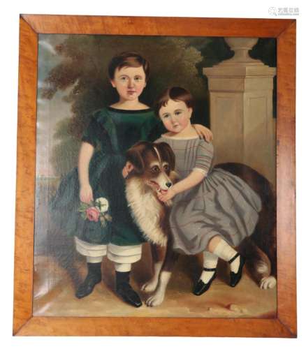 19TH CENTURY ENGLISH SCHOOL - A NAIVE PORTRAIT OF TWO SISTER...
