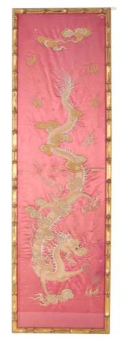 A CHINESE EMBROIDERED SILK PANEL
