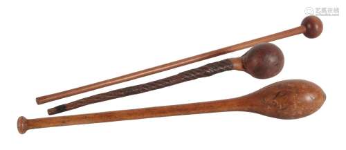 AN AFRICAN WOODEN CLUB WITH WIRE BOUND HANDLE