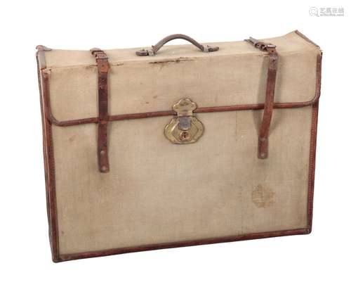 AN EDWARDIAN BROWN LEATHER AND CANVAS MAP CASE