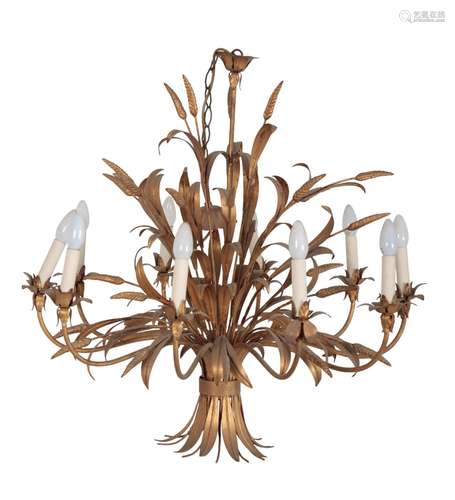 A GILT METAL WHEATSHEAF DESIGN ELECTROLIER