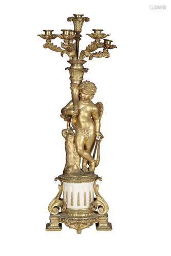 A LOUIS PHILLIPE STYLE GILT METAL FIGURAL CANDELABRA