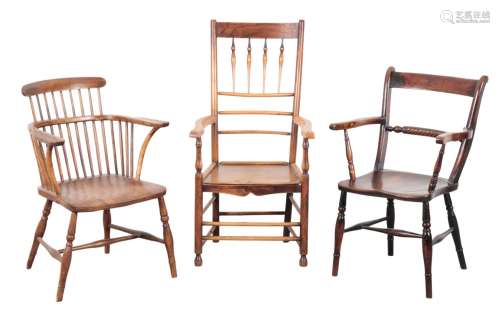 THREE 19TH CENTURY ASH & ELM COUNTRY ARMCHAIRS