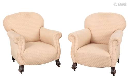 A PAIR OF COUNTRY HOUSE ARMCHAIRS